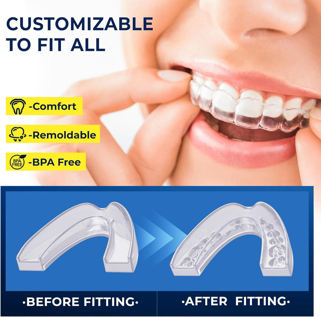 Mouth Guard for Grinding Teeth at Night: Moldable Dental Guard for Sleeping - Nighttime Protection for Teeth with 12 Cleaning Tablets